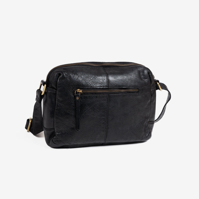 BOLSO PIEL LAVADA PARA MUJER, COLOR NEGRO. 26x19x08 CM