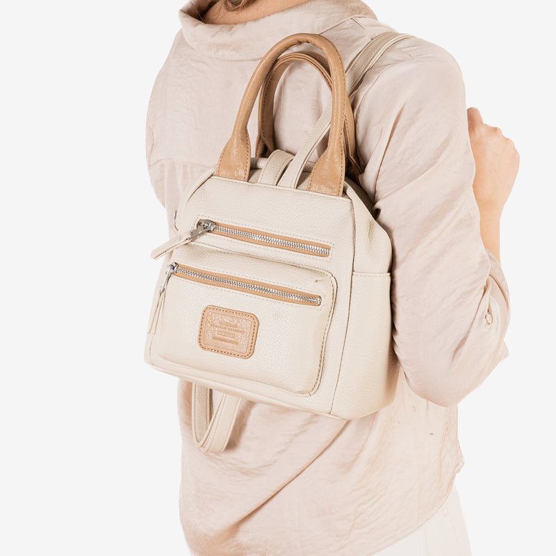 Women's backpack, beige color, Ischia Series. 24x22.5x14cm