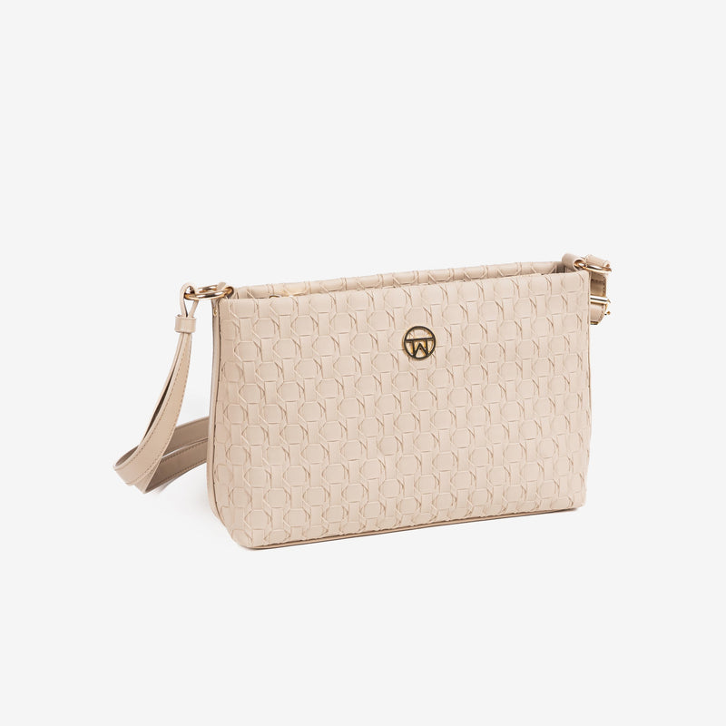 Woman's cross body bag, off white color, Collection dominica. 28x18x08 cm