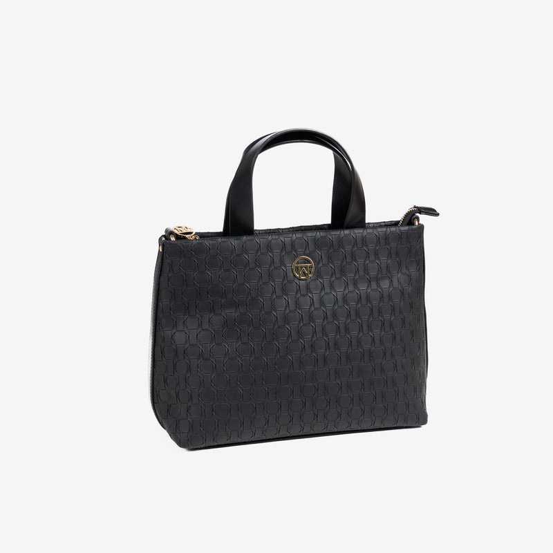Handbag with shoulder strap, black colour, Collection dominica. 28.5x22x11 cm