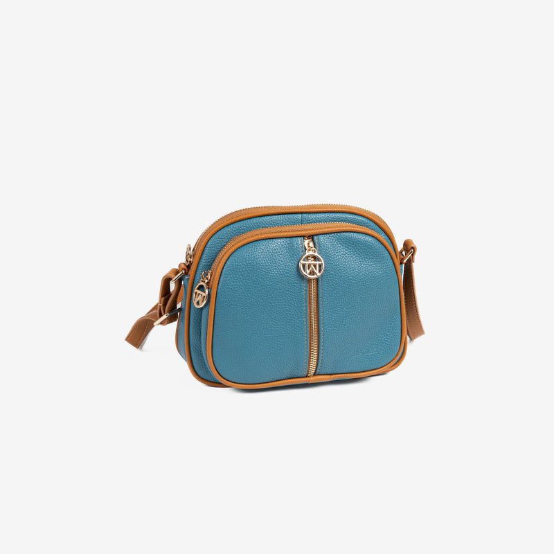 Woman's cross body bag, blue color, Collection feroe. 23x16x10 cm