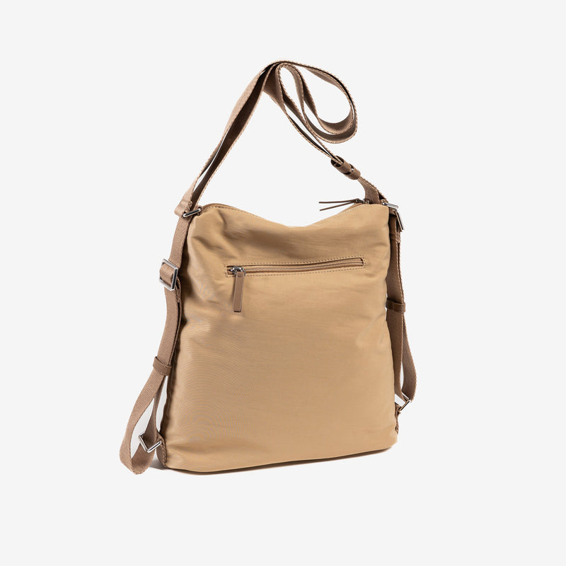 Shoulder bag convertible into a backpack, camel color, Deia Series. 30x32x10cm