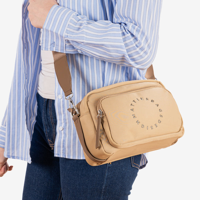 Shoulder bag for women, camel color, Deia Series. 23.5x15x09cm