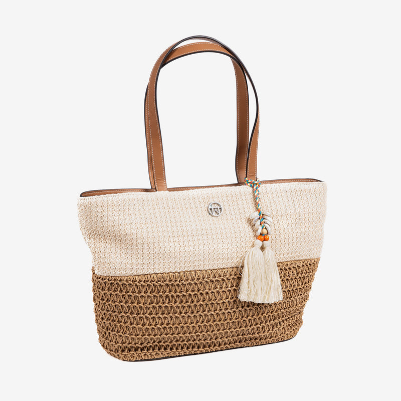 Shopper with zip, natural color, Collection madeira. 34x27.5x13 cm