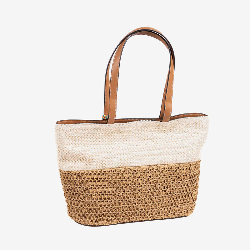Shopper with zip, natural color, Collection madeira. 34x27.5x13 cm