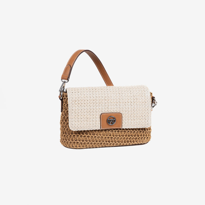 Woman's cross body bag, natural color, Collection madeira. 25.5x14.5x09 cm