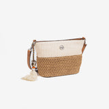 Woman's cross body bag, natural color, Collection madeira. 23x18x10 cm
