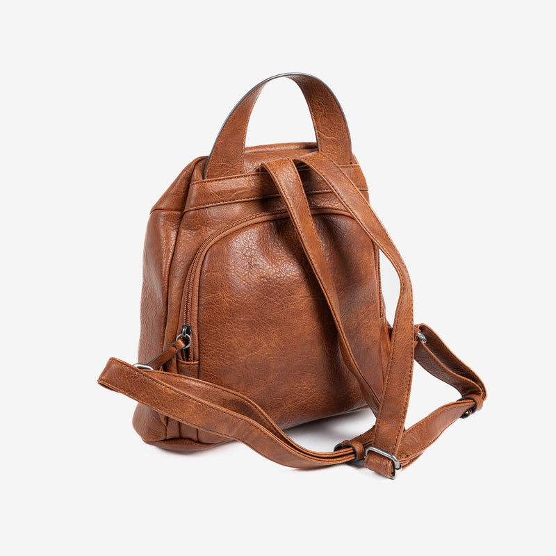 Anti-theft backpack, tan color, Collection Mochilas. 28x27x13 cm