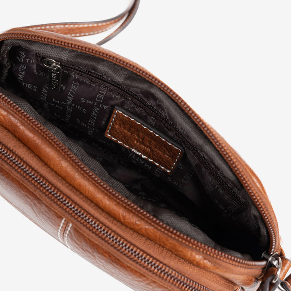 Bandolera pequeña para mujer, color cuero, Serie minibags esmeralda. 20x15x4.5 cm