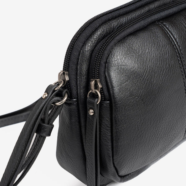 Bandolera pequeña para mujer, color negro, Serie minibags esmeralda. 20x15x4.5 cm