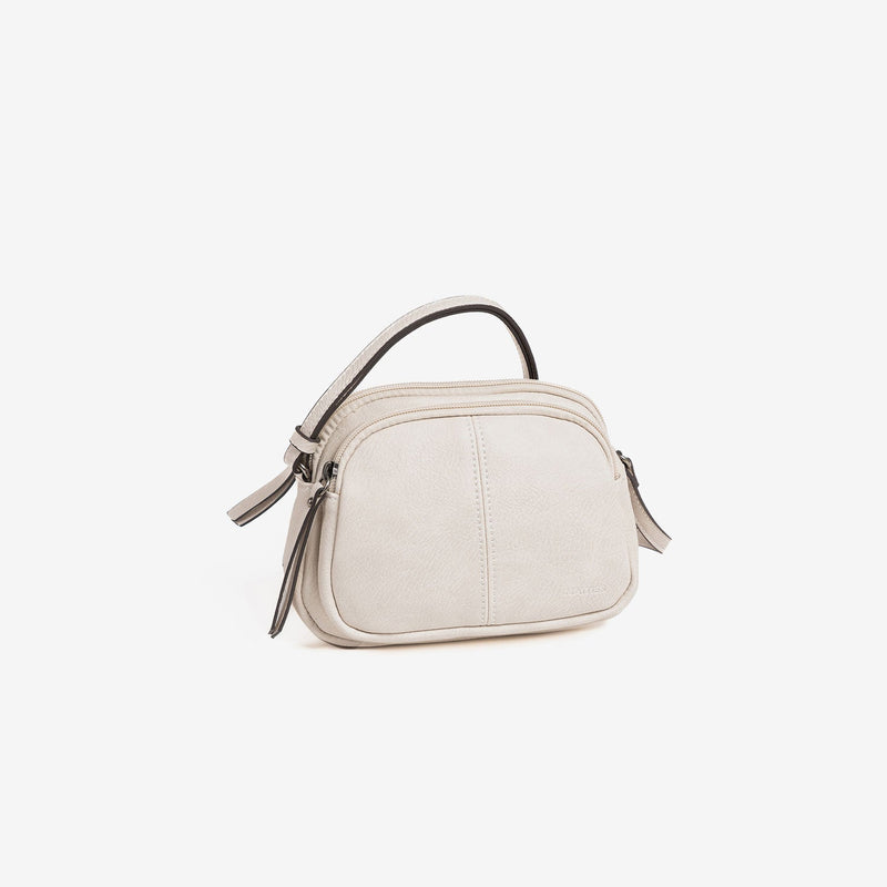 Bandolera pequeña para mujer, color beig, Serie minibags esmeralda. 20x15x4.5 cm
