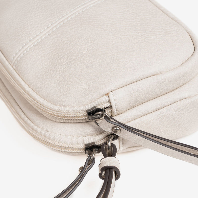 Bandolera pequeña para mujer, color beig, Serie minibags esmeralda. 20x15x4.5 cm