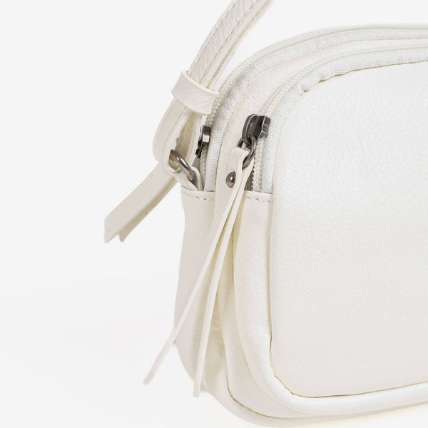 Bandolera pequeña para mujer, color blanco, Serie minibags esmeralda. 20x15x4.5 cm