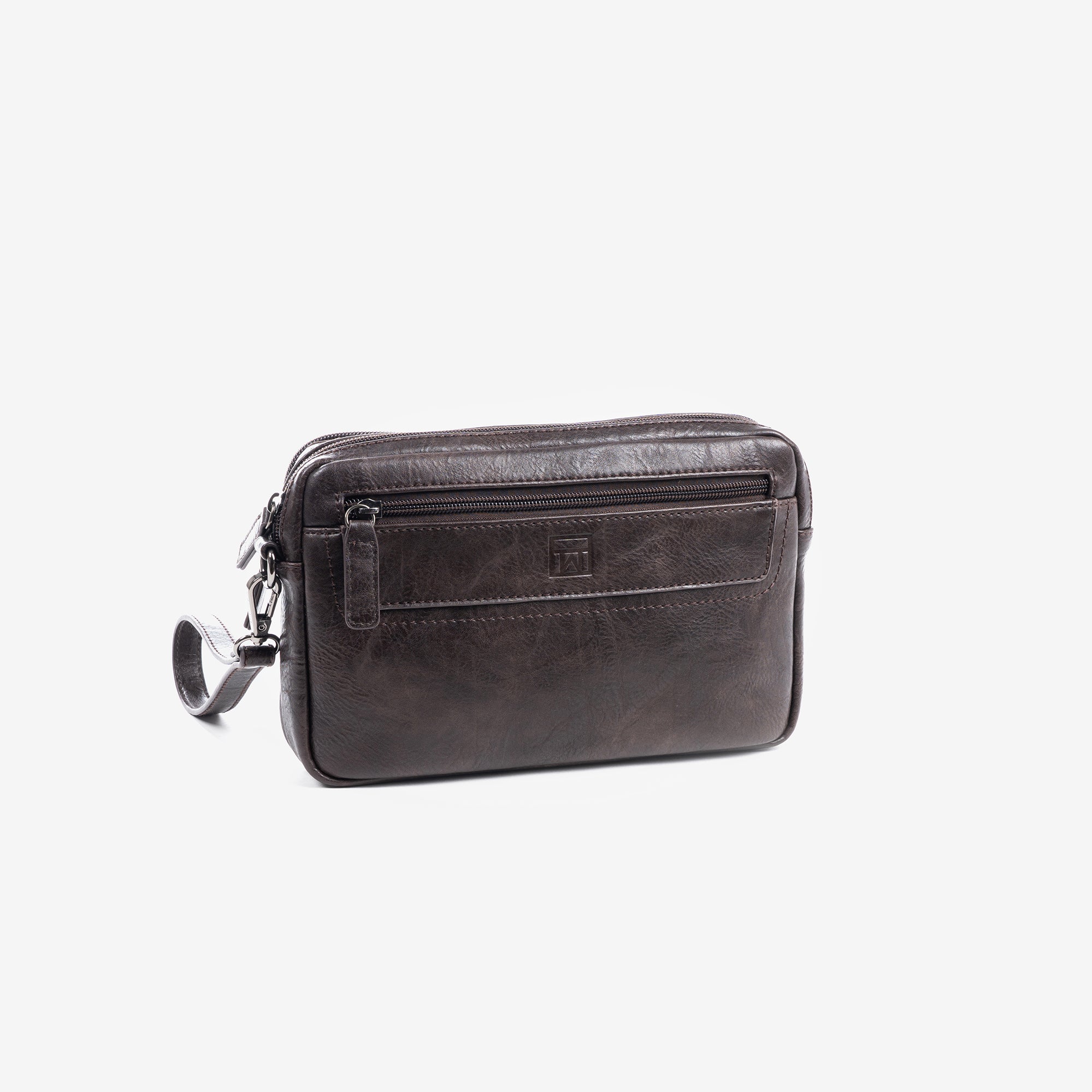 Bolso de mano para hombre, color café, Colección nappa. 24x15x05 cm