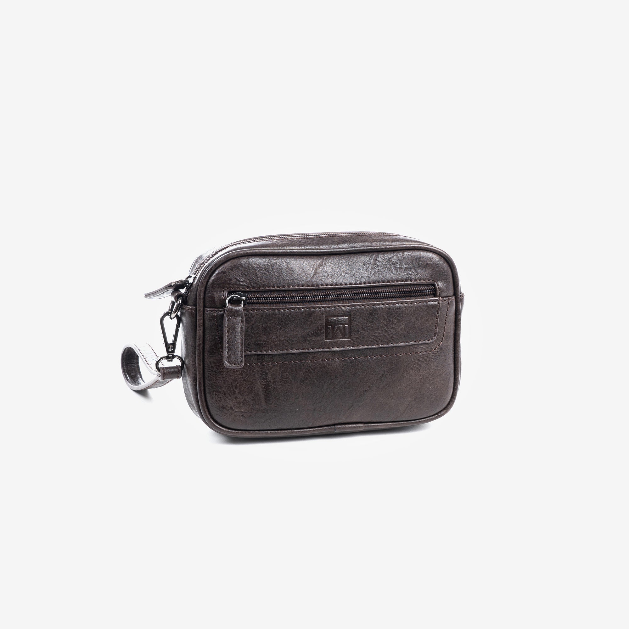 Bolso de mano para hombre, color café, Colección nappa. 21x14x05 cm