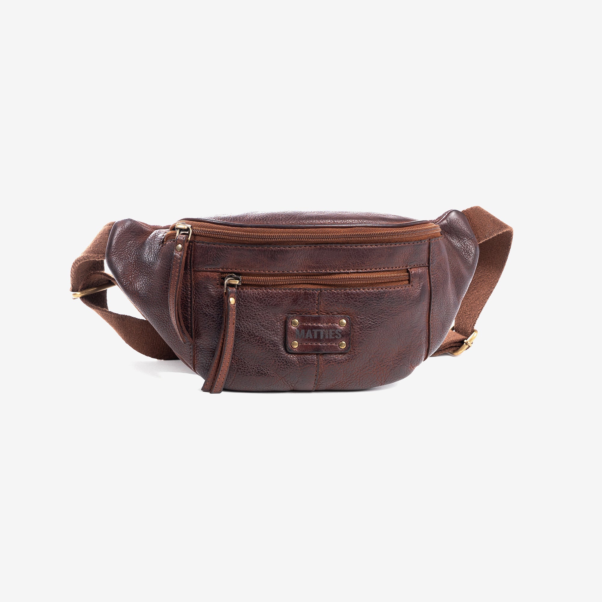 Bolso bandolera tipo riñonera para hombre, color marrón, Colección antic leather