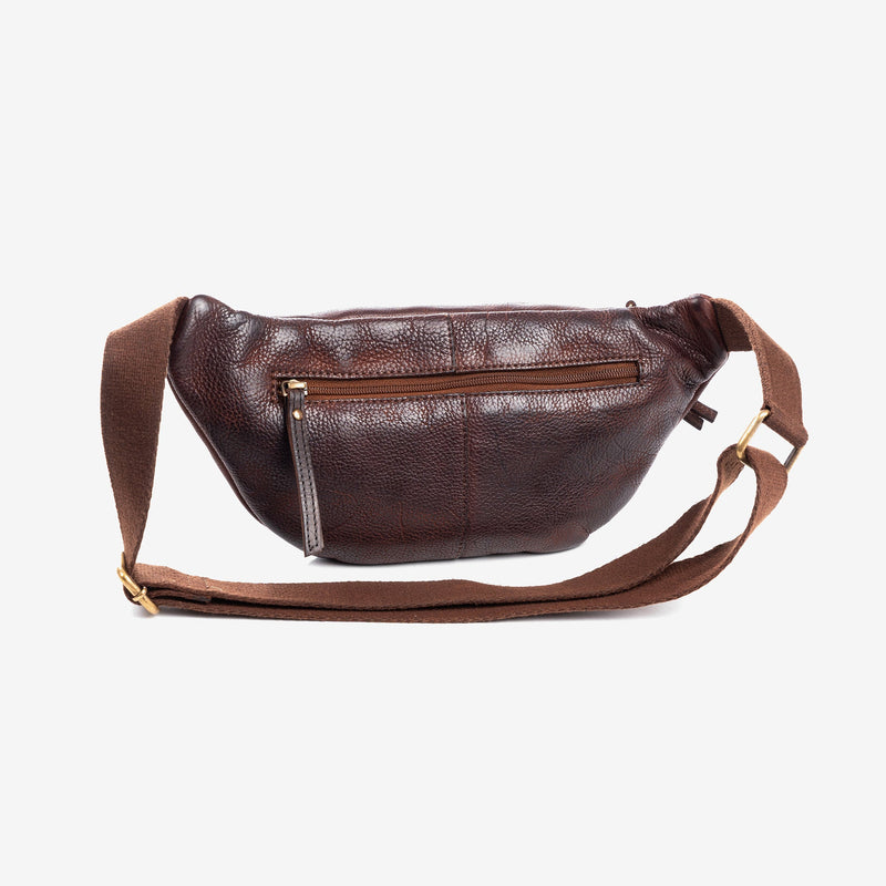 Bolso bandolera tipo riñonera para hombre, color marrón, Colección antic leather