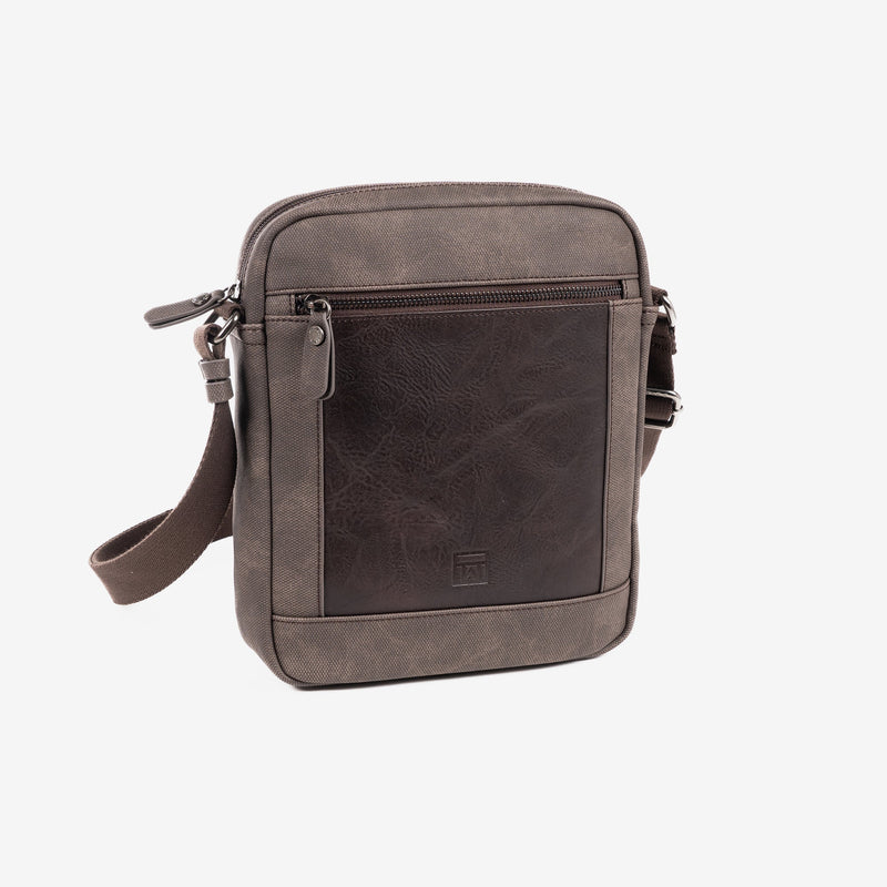 Men's shoulder bag, brown, Canvas Collection. 21.5x26x5.5cm