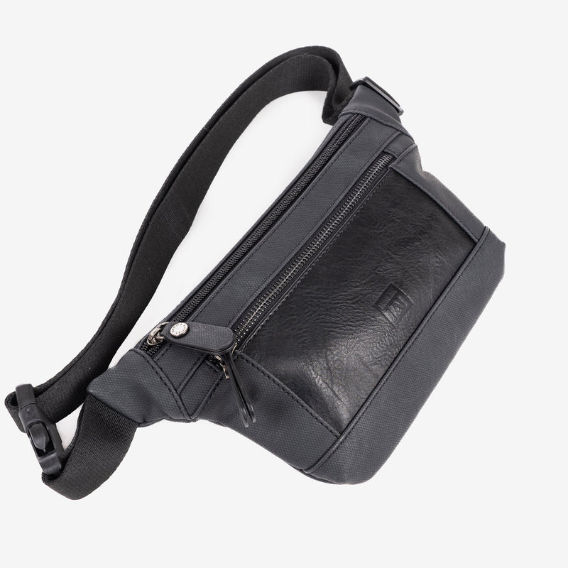 Men's waist bag, black, Canvas Collection. 28x15.5cm