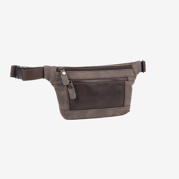 Men's waist bag, brown, Canvas Collection. 28x15.5cm