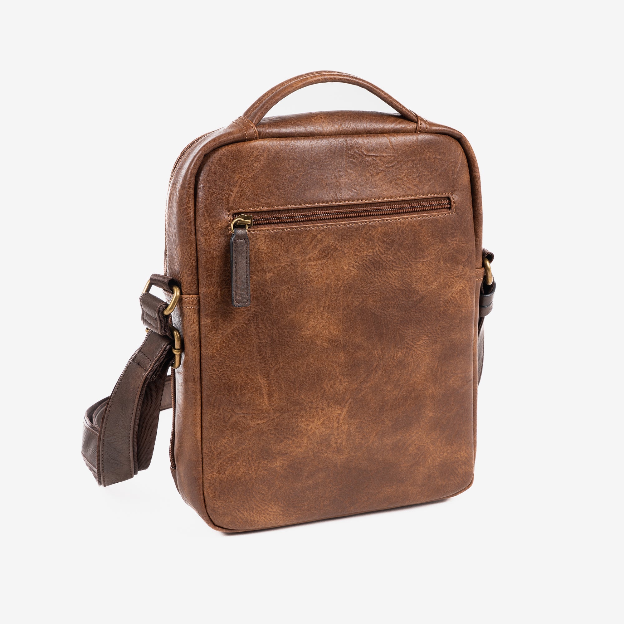 Bolso bandolera para hombre, color cuero, Colección verota. 23.5x30x6 cm