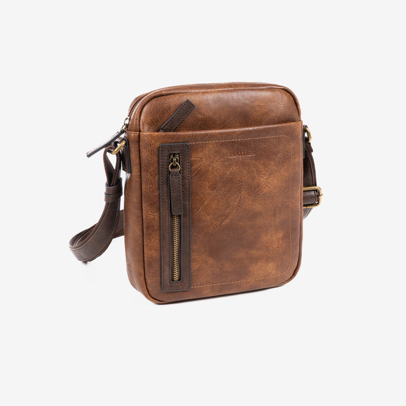 Man's cross body bag, tan color, Collection verota. 21x26x5.5 cm