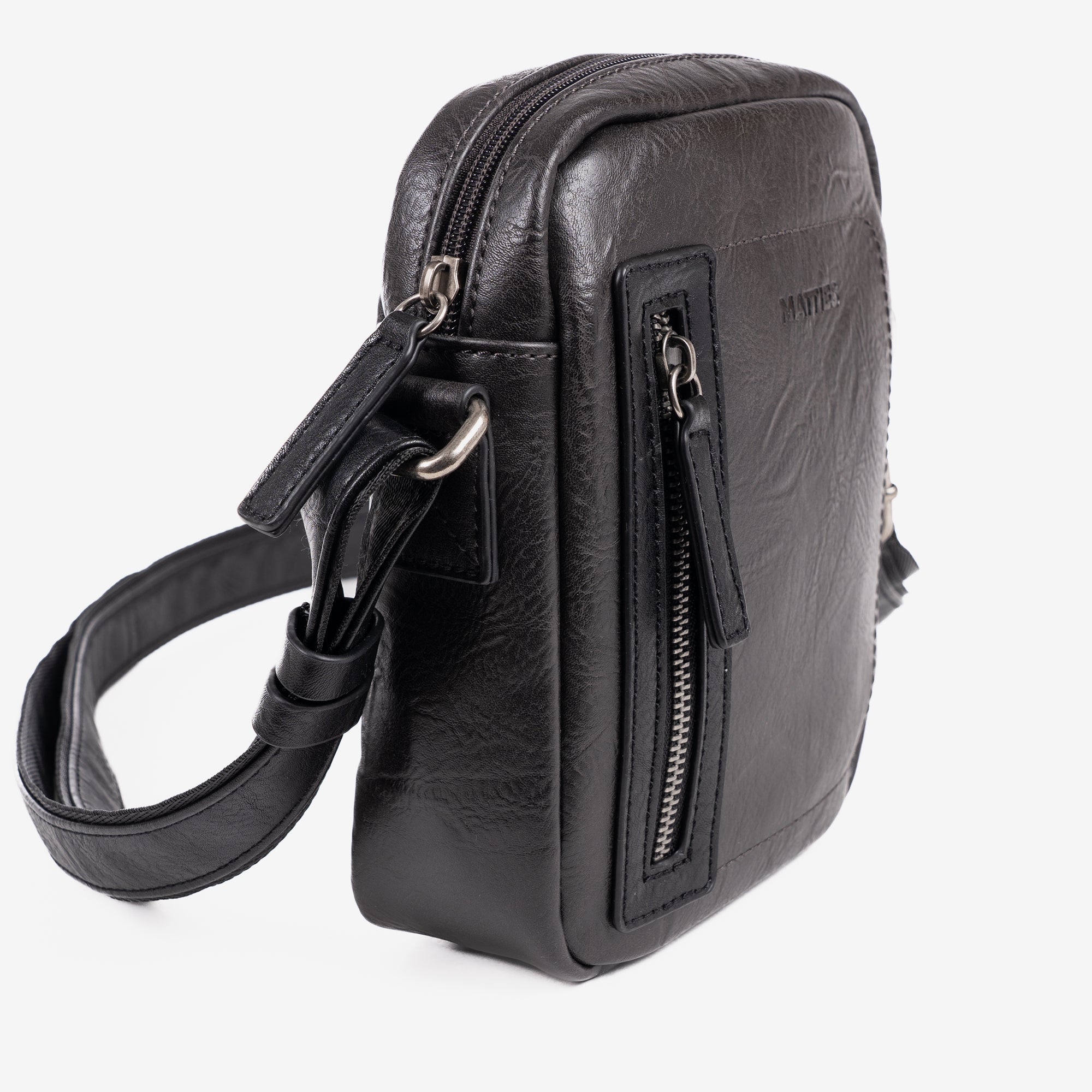 Man's cross body bag, black colour, Collection verota. 16x20 cm