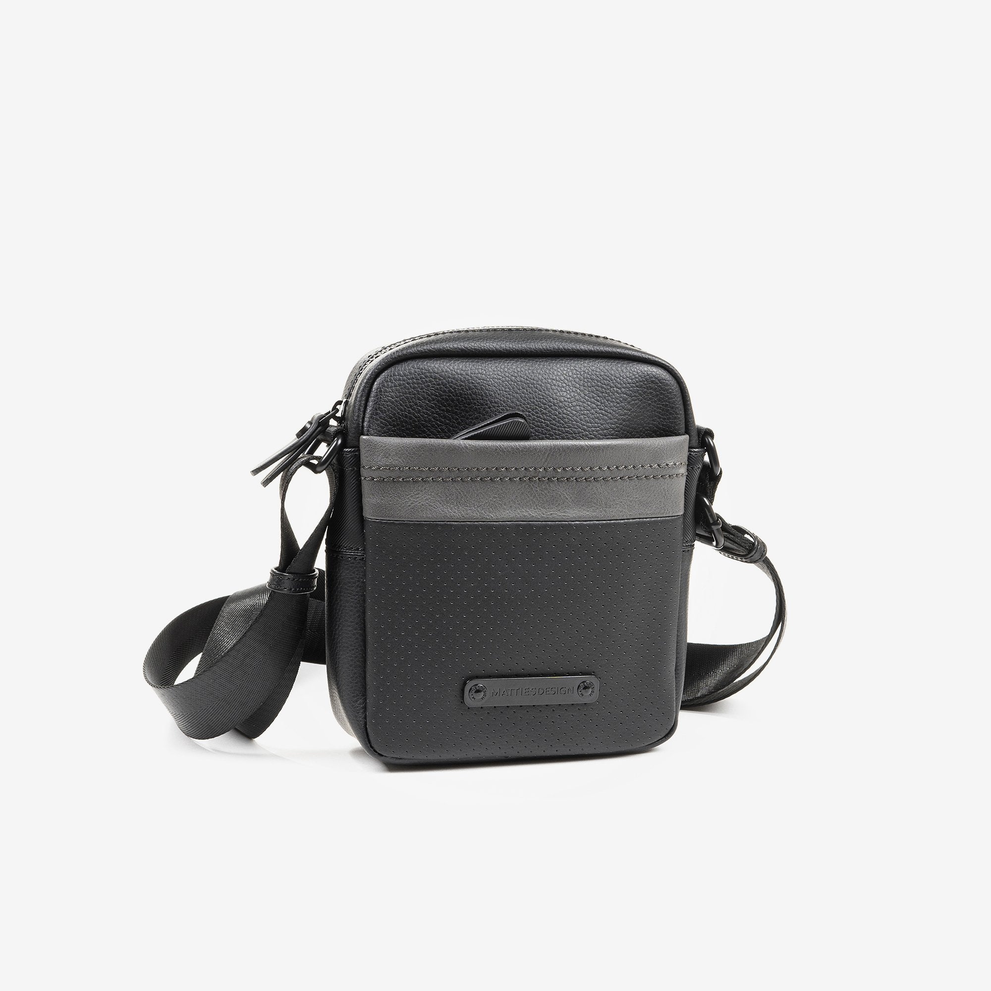 Men's shoulder bag, black color. 16x20 cm